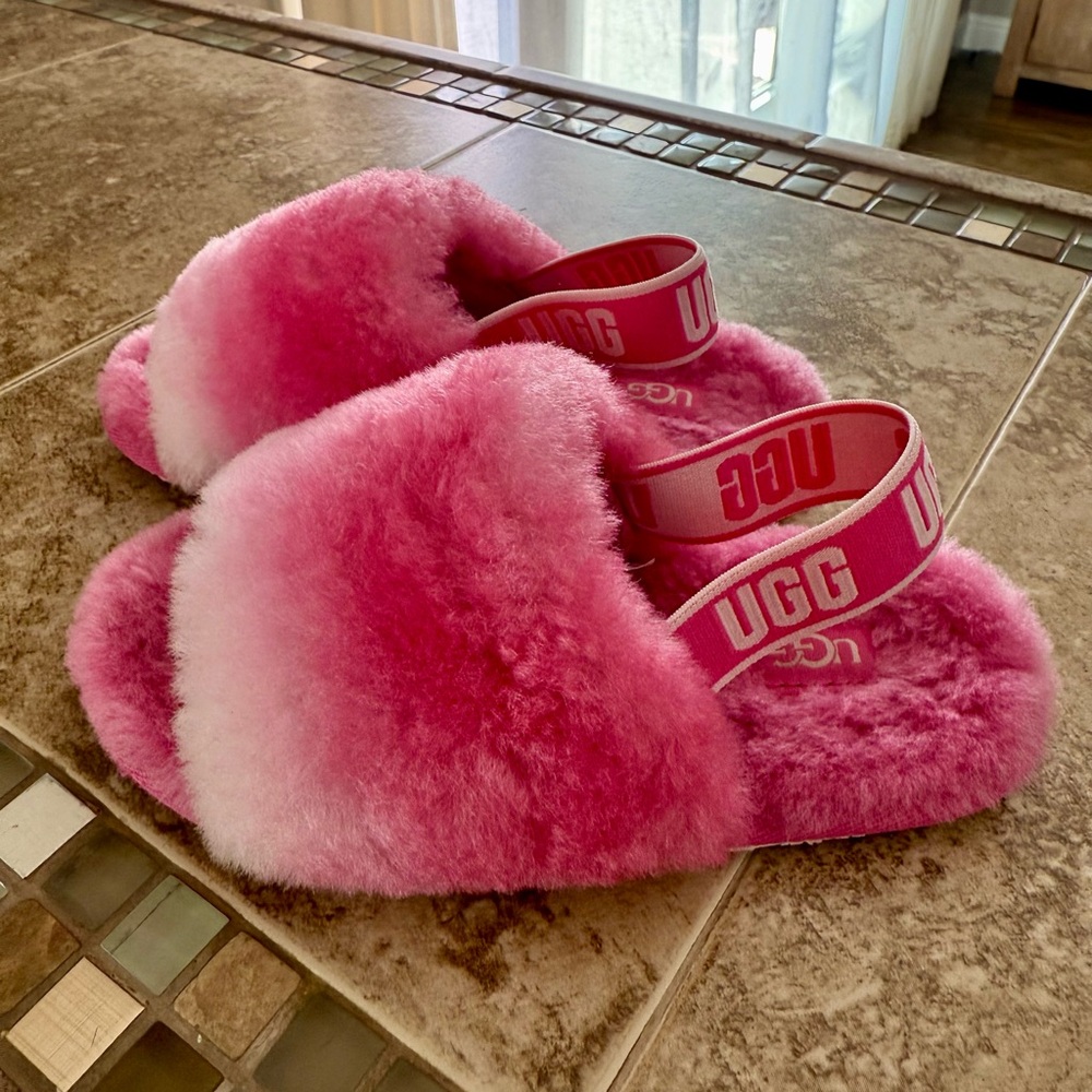 UGG Vibrant Pink Fluffy Slides